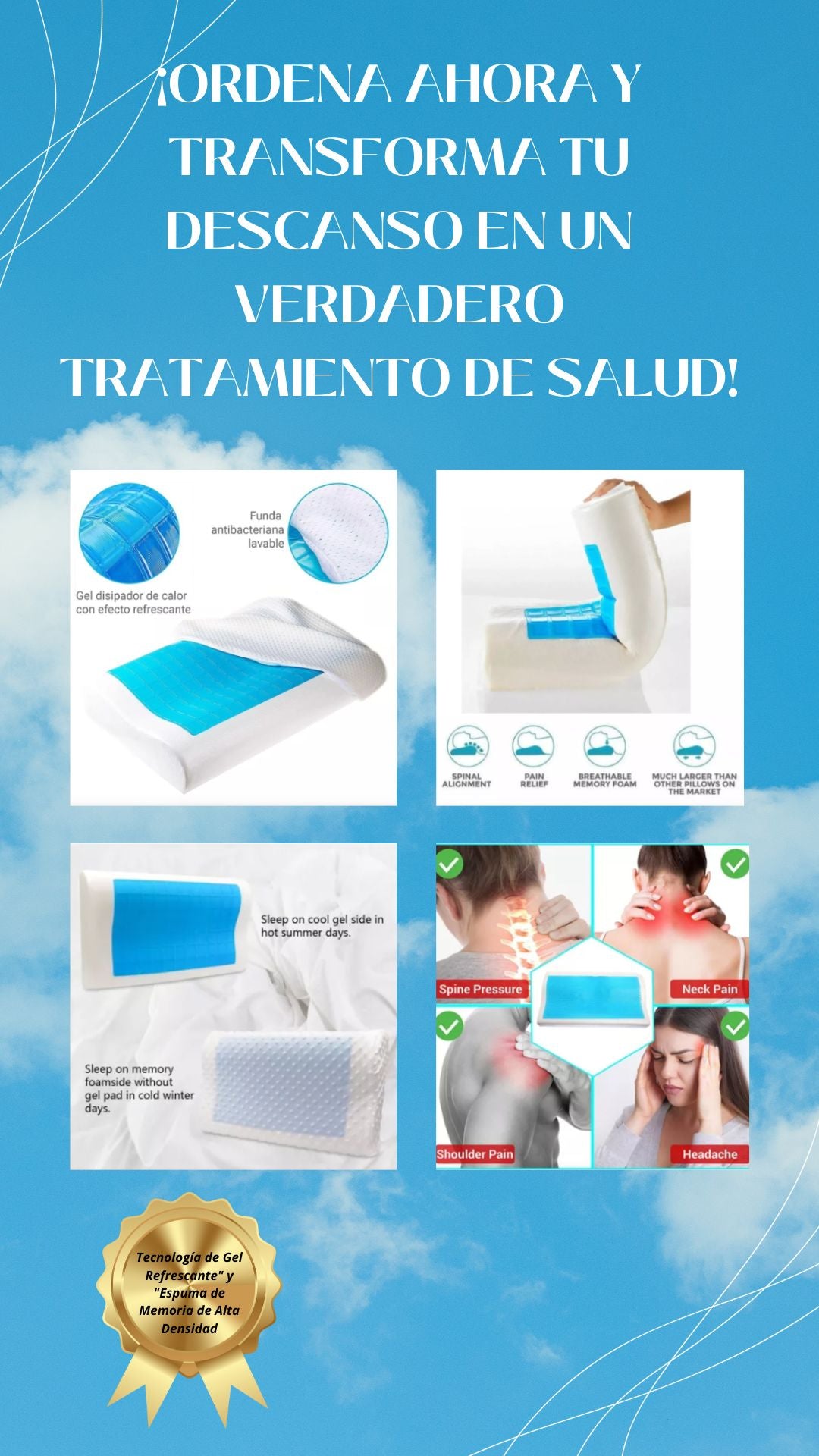 NUEVA Almohada Cool Pillow Ortopédica Gel refrescante